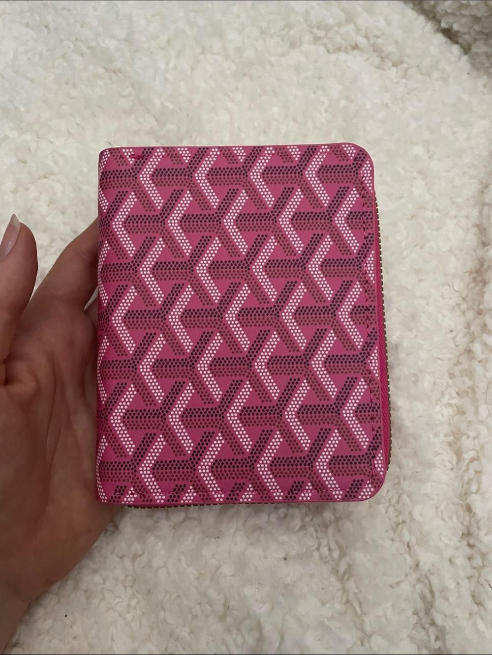 Pink Patterned Zip Wallet or Card organizer Vegan Leather